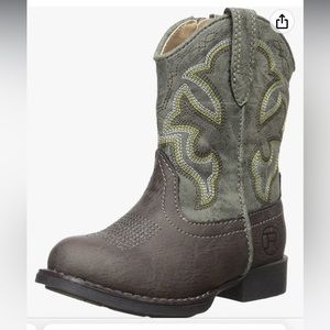 Roper Cody Toddlers Boys Brown Faux Leather Green Cowboy Boots